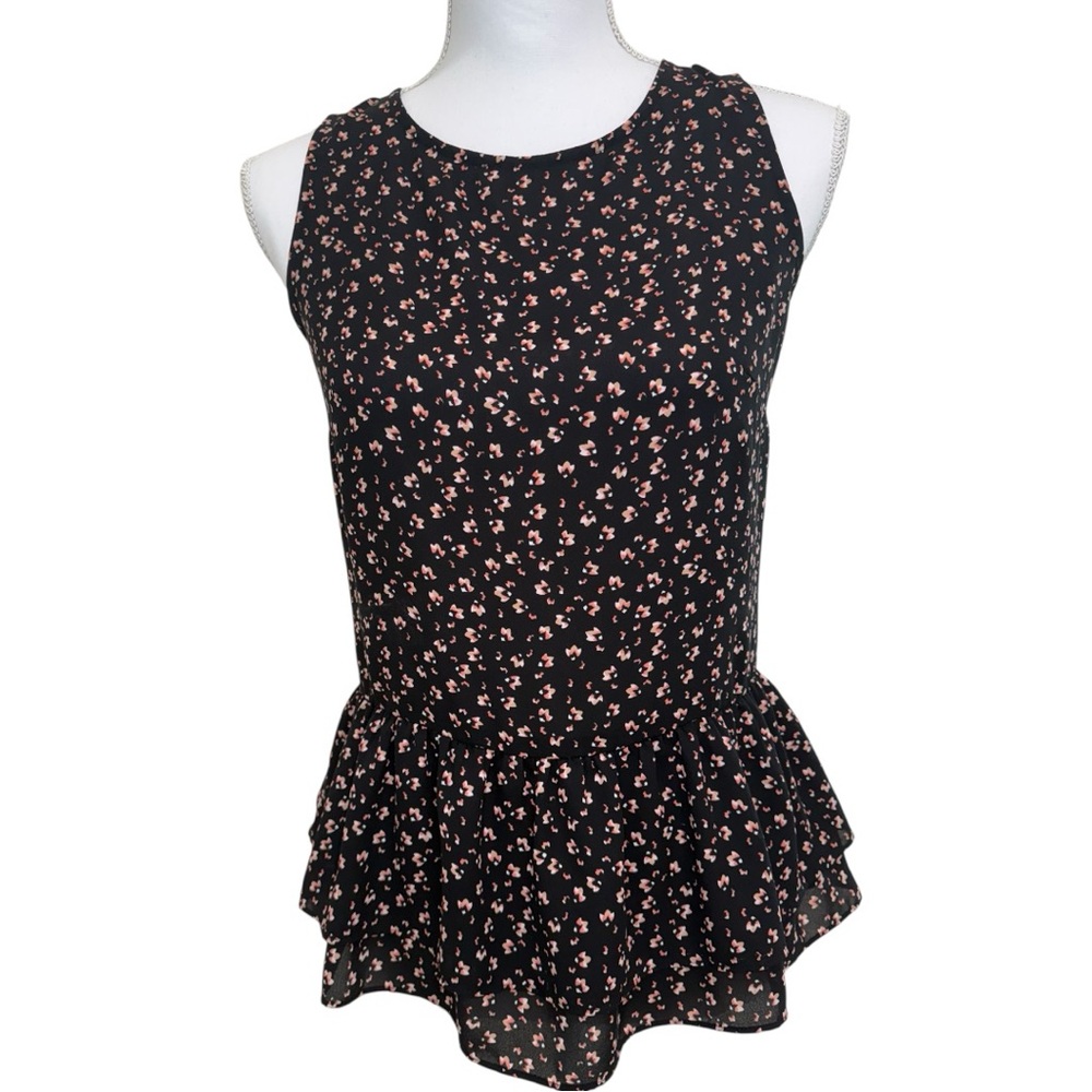 Ann Taylor LOFT Black Sleeveless Floral Peplum Top Size XS